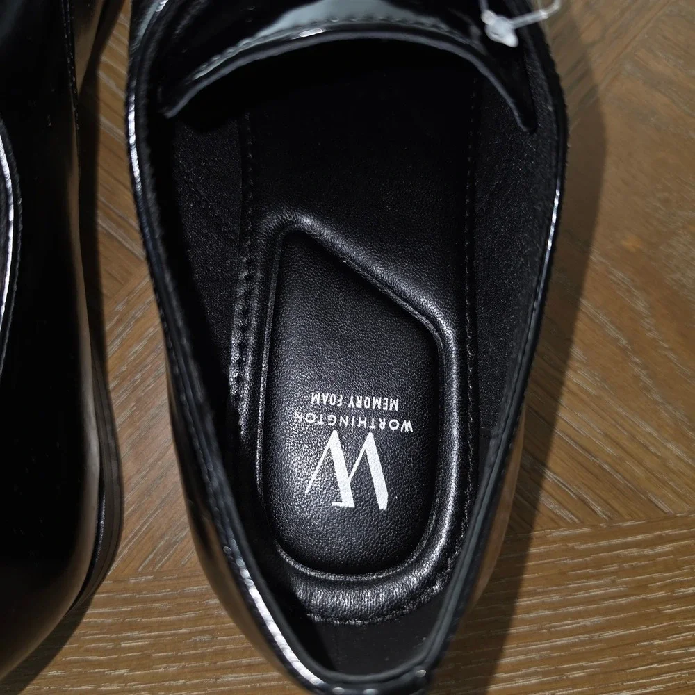 Worthington Ingalls Mens Black Shiny Pointed Toe Dress Memory Foam Shoes 8M New